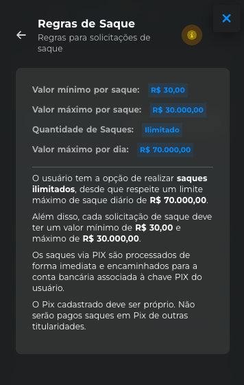 regras de saques na plataforma