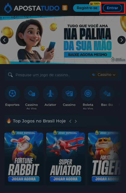 imagem mostrando onde entrar na conta
