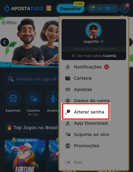 onde altera a senha
